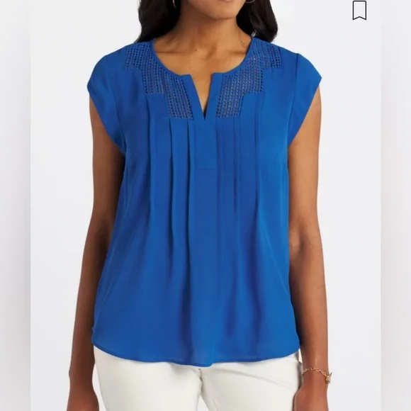 Daniel Rainn Estefany Cobalt Blue Split Neck Blouse NWT - Picture 1 of 9